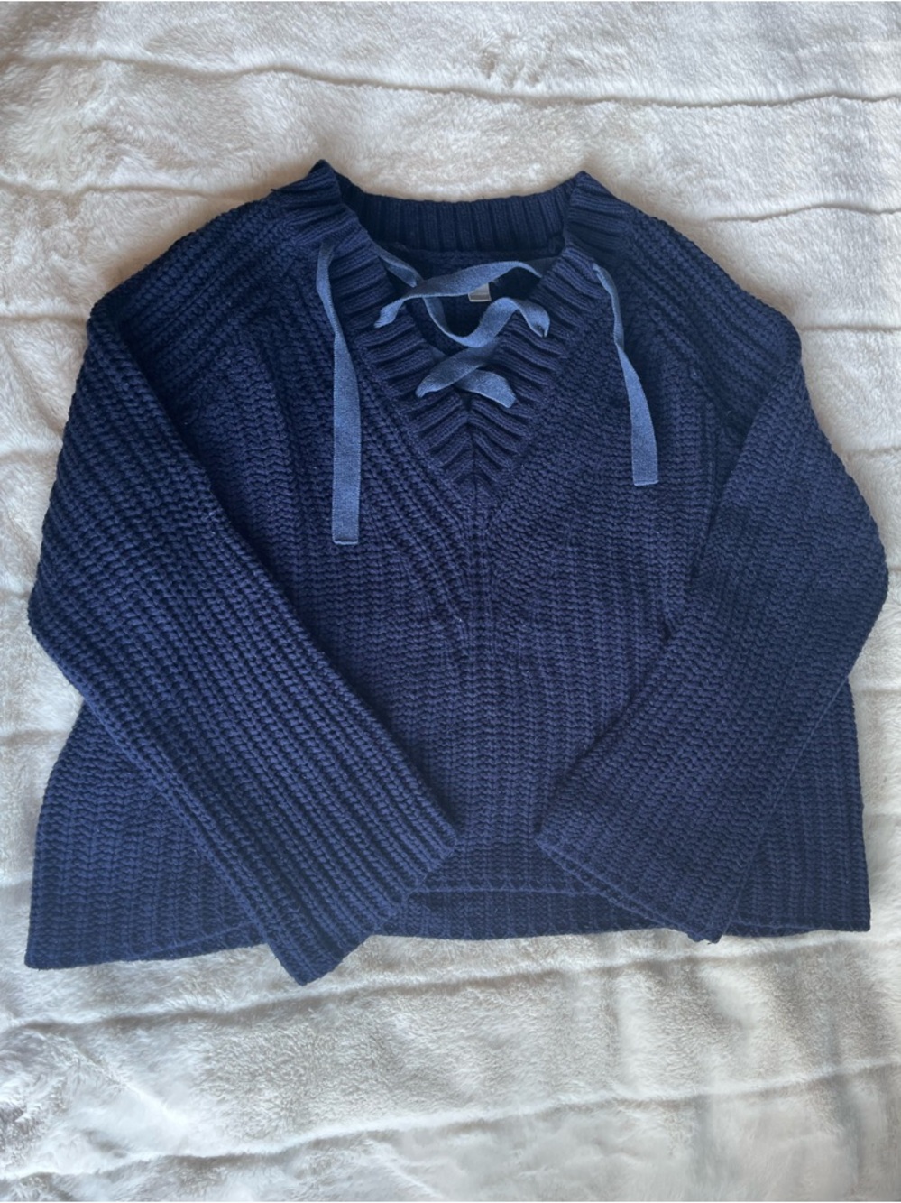 aerie Navy Knit Lace-Up Sweater